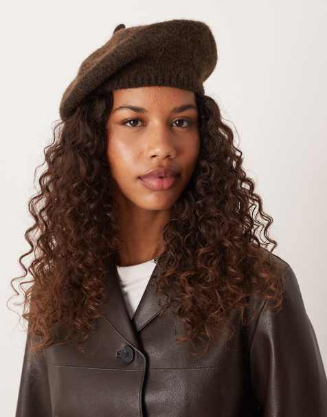 Mango wool blend beret in chocolate