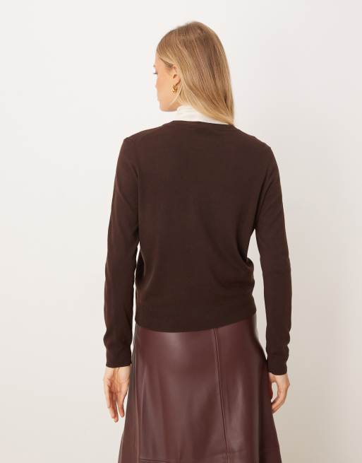 Mango – Czekoladowy lekki sweter z okrągłym dekoltem, 4 z 4