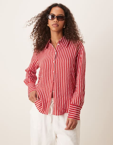 Mango – Czerwona koszula oversize w paski - view 1