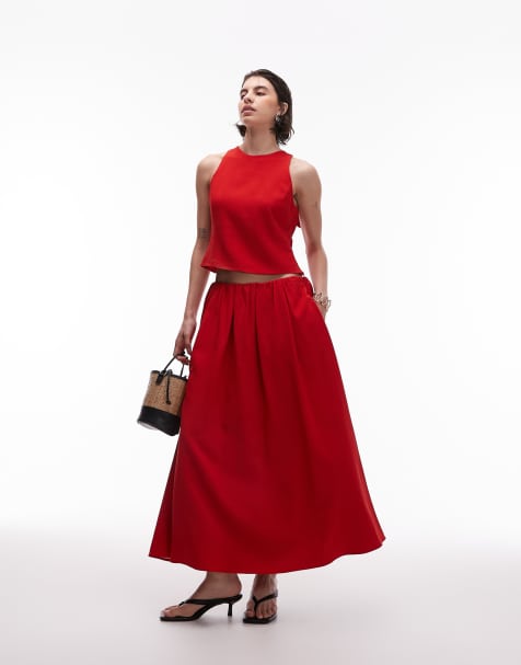 Mango full circle midi skirt co-ord in red