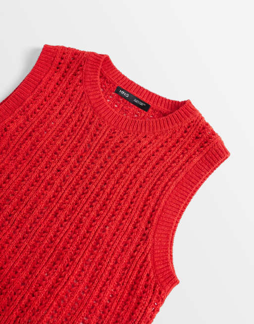 Mango – Czerwony dzianinowy top bez rękawów, 7 z 8