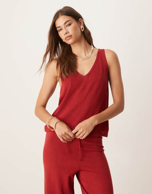 Mango – Czerwony lekki top dzianinowy bez rękawów, część zestawu
