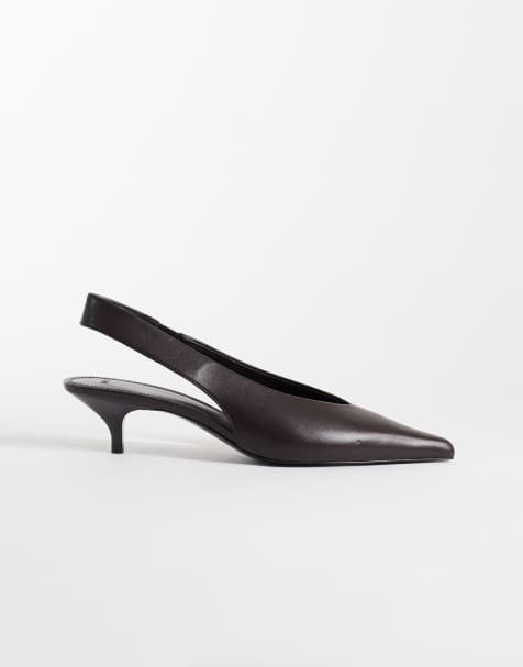 Mango czółenka slingback w szpic na obcasie, brązowe - view 1