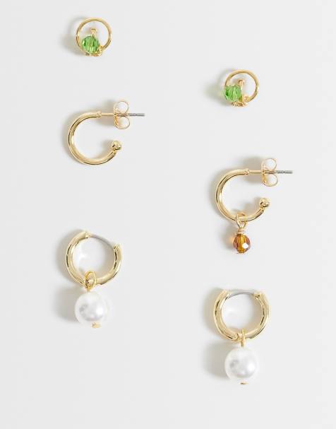 Mango dainty 3 pack set of earrings in gold - view 1