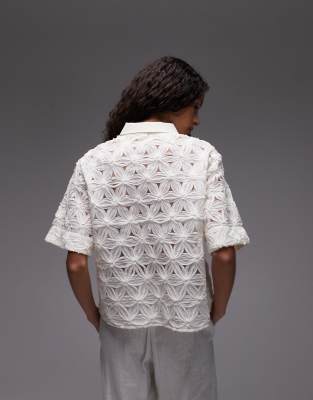 Shop Mango Daisy Crochet Short Sleeve Top In White