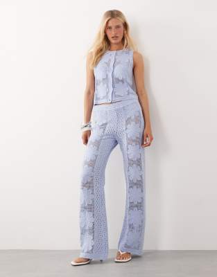 Mango Daisy knit pants in pastel blue - part of a set