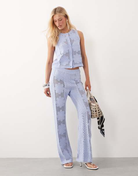 Mango Daisy knit sleeveless top & pants set in pastel blue - view 1