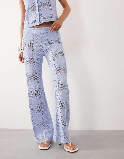 Mango Daisy knitted trouser co-ord in pastel blue, 4 of 5