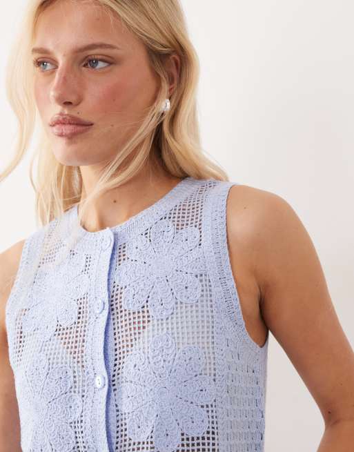 Mango – Daisy – Pastellblå, stickad, ärmlös topp, del av set, 3 av 4