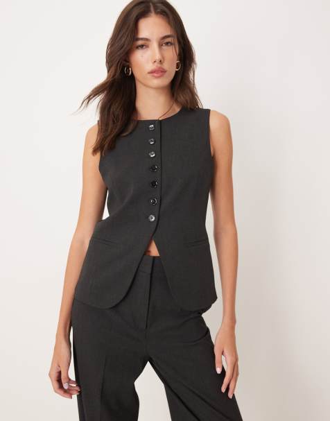 Mango Daisy tailored 3 piece set vest in charcoal - view 1