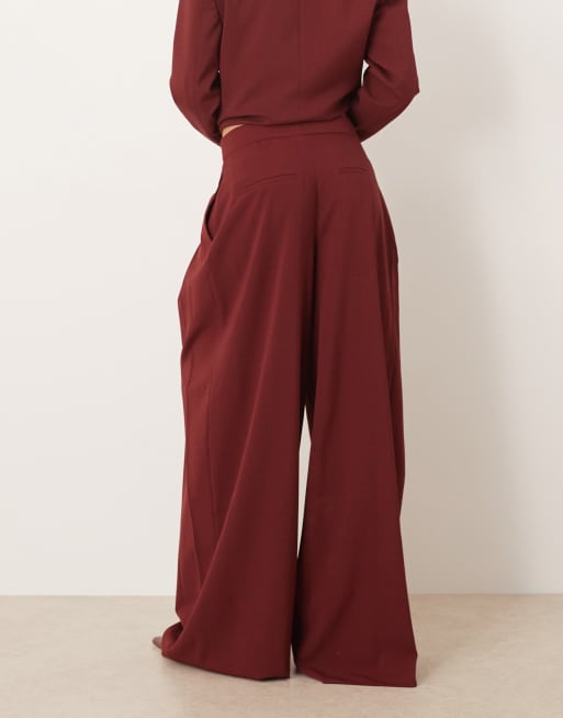 Mango - Dani - Elegante broek met wijde pijpen in bordeauxrood, deel van co-ord set , 5 van 5