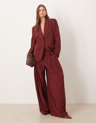 Mango Dani Tailored Wide Leg Pants In Red