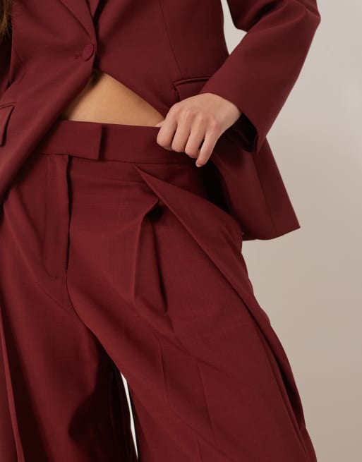 Mango Dani tailored wide leg trouser co-ord in burgundy , 2 of 5