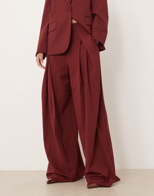 Mango Dani tailored wide leg trouser co-ord in burgundy , 3 of 5