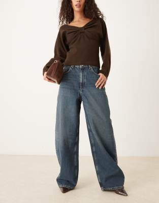 Mango Mango Danielle 100% cotton baggy jean in dark blue