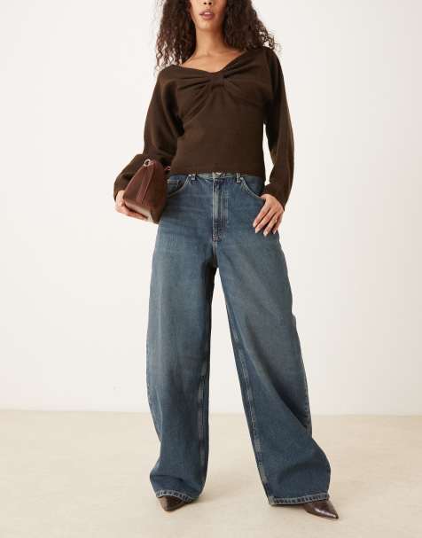 Mango Danielle 100% cotton baggy jean in dark blue