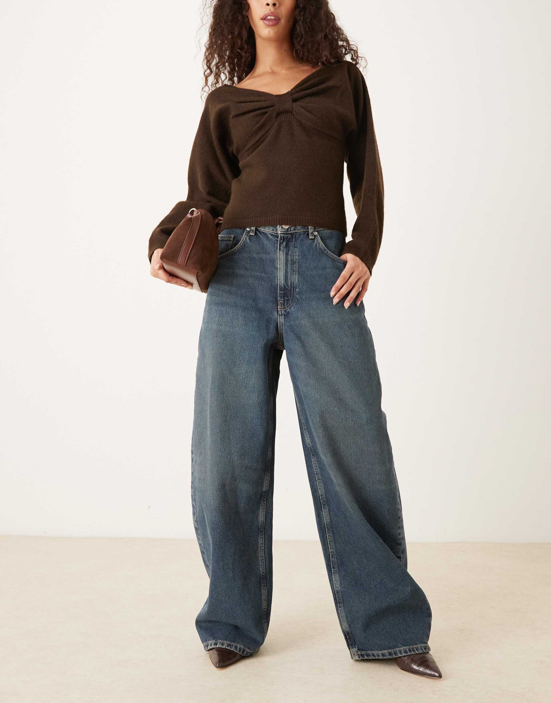 mango danielle 100% cotton baggy jeans in dark blue