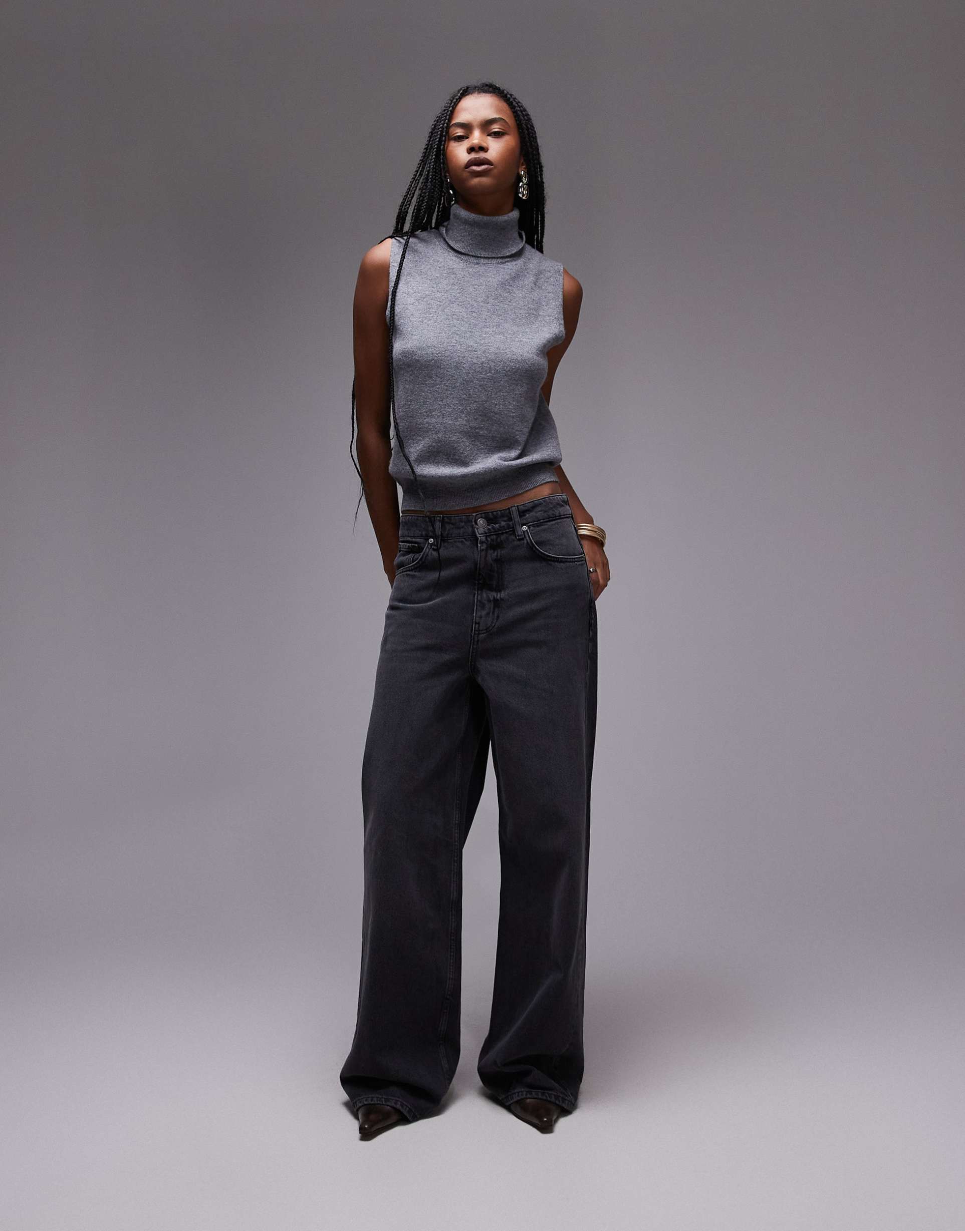 mango danielle longline straight leg jeans in washed black