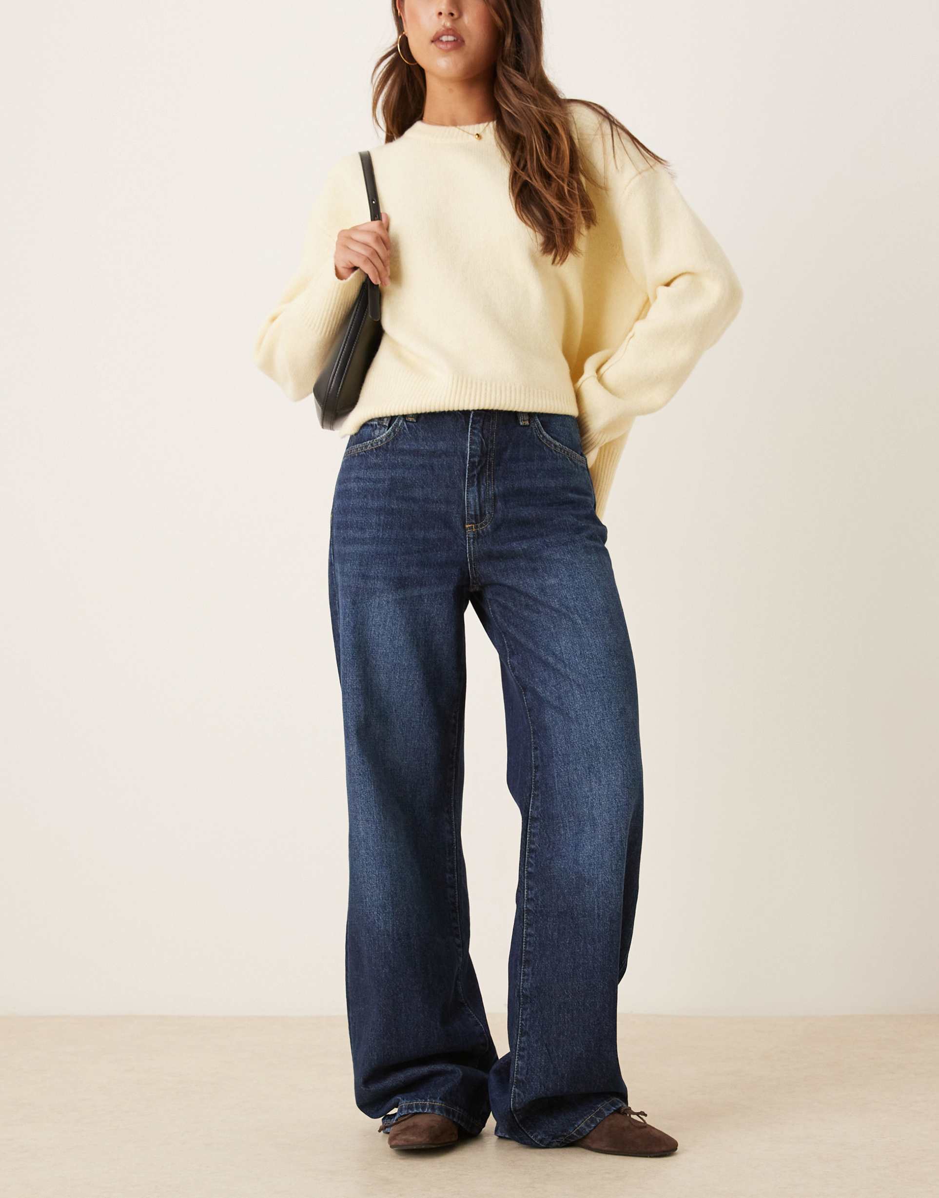 mango danila 100% cotton wide leg jeans in dark blue