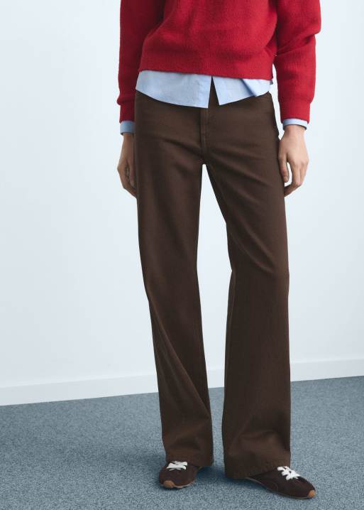 Mango - Danila - Jean droit en coton avec ourlet effiloché - Marron, 2 de 4