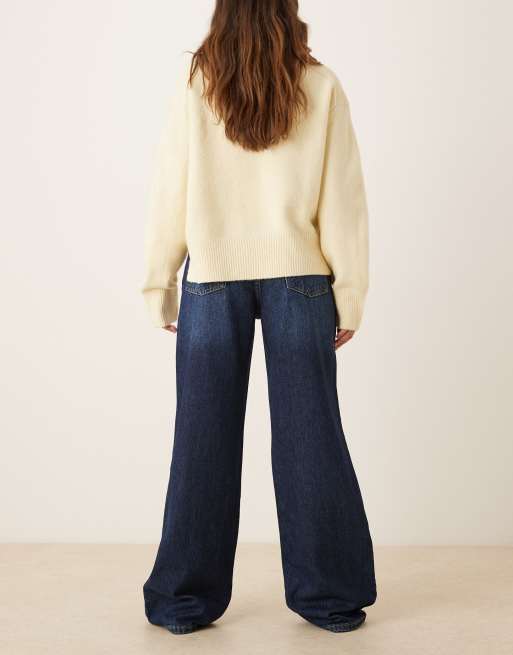 Mango - Danila - Jeans van 100% katoen met wijde pijpen in donkerblauw, 3 van 5