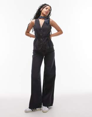 Mango - Daphne - Balloon-Leg-Jeans in schwarzer Waschung, Kombiteil