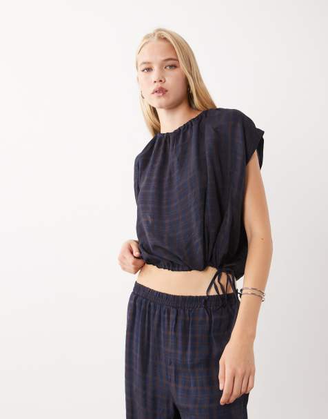 Mango Dara high neck sleeveless top co-ord in blue check print - view 1
