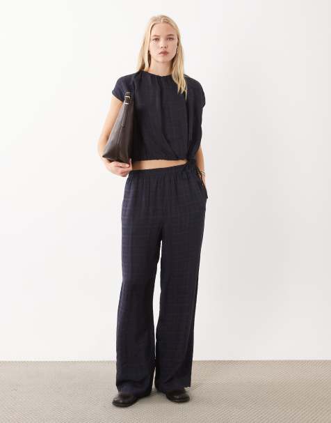 Mango Dara rechte broek co-ord set met blauw ruitprint - view 1