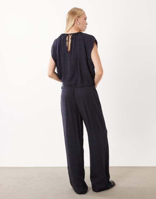 Mango Dara straight trouser co-ord in blue check print, 3 of 5