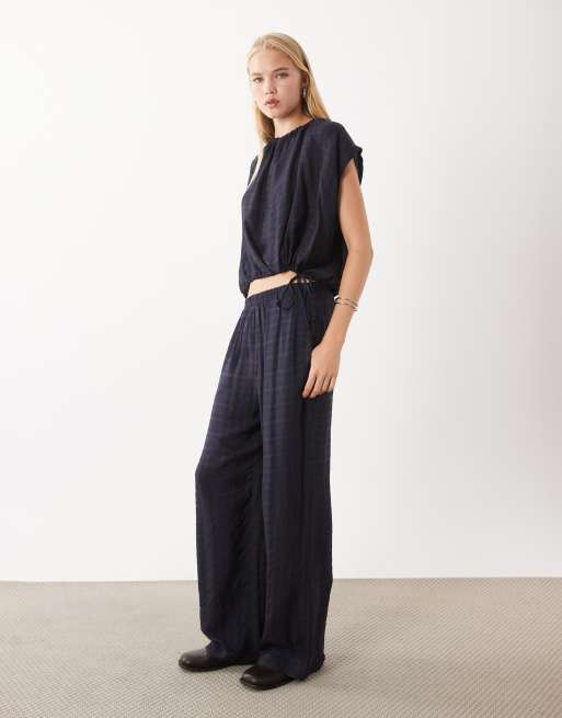 Mango Dara straight trouser co-ord in blue check print, 4 of 5