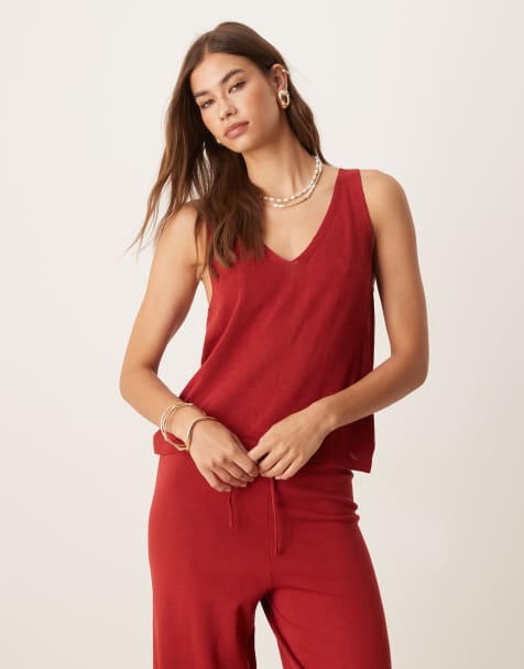 Mango - Débardeur d'ensemble léger en maille - Rouge - view 1