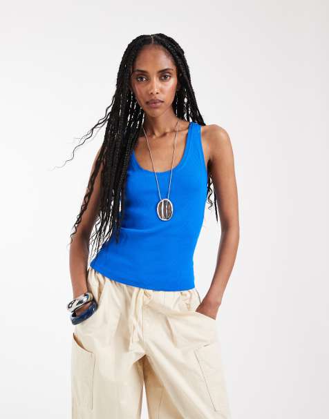 Mango - Débardeur en coton majoritaire à encolure dégagée - Bleu - view 1