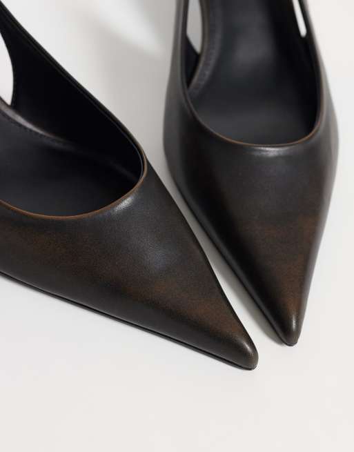 Mango décolleté slingback con tacco in chocolate, 3 di 4