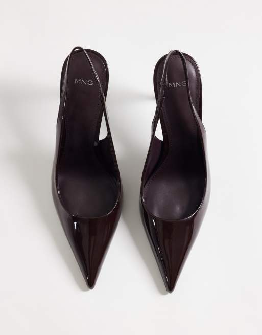 Mango décolleté slingback in pelle sintetica con tacco, bordeaux, 2 di 4