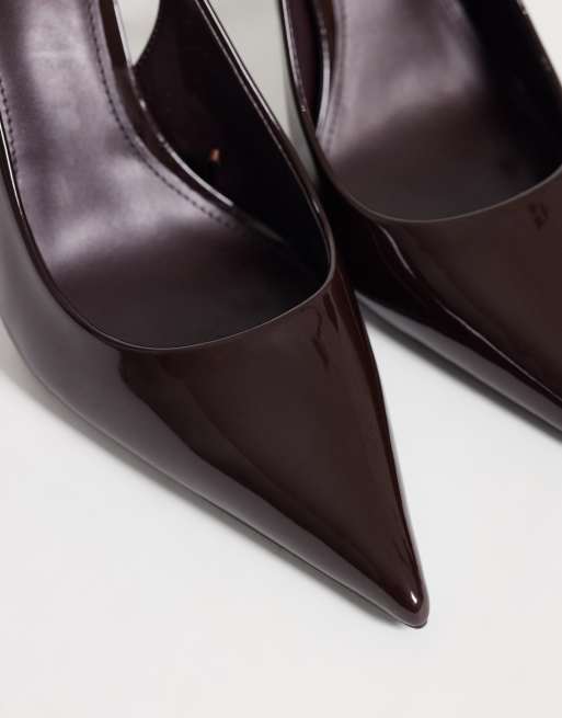 Mango décolleté slingback in pelle sintetica con tacco, bordeaux, 3 di 4