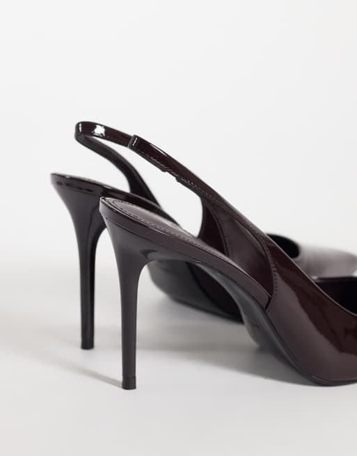 Mango décolleté slingback in pelle sintetica con tacco, bordeaux, 4 di 4