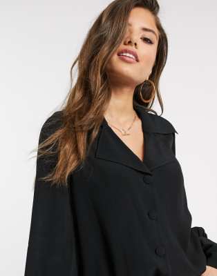 deep v neck black blouse