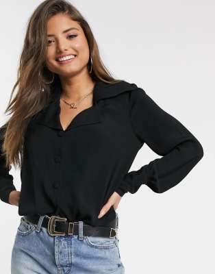 deep v neck black blouse