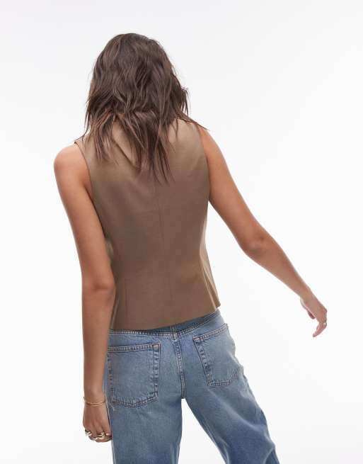 Mango deep v neck top in brown ASOS
