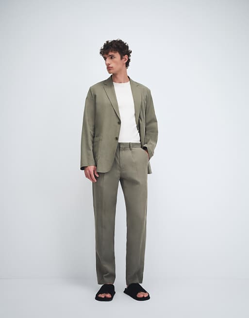 olive green dress pants for men Twillory Men's Performance - - Trim Fit, Wrinkle-Resistant, 4-Way Stretch upgrading the look of linen with wrinkle Hangrr Olive Green Cotton Pants