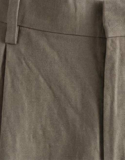 Mango Delave linen blend relaxed fit suit trouser co-ord in olive green, 8 of 9