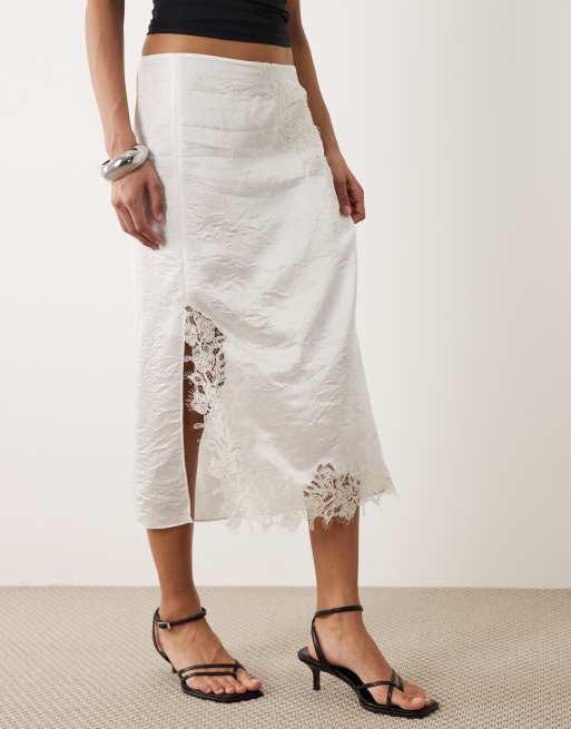 Mango delicate lace midi skirt in white, 2 of 5