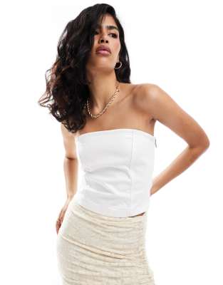 Mango Denim Bandeau Top In White