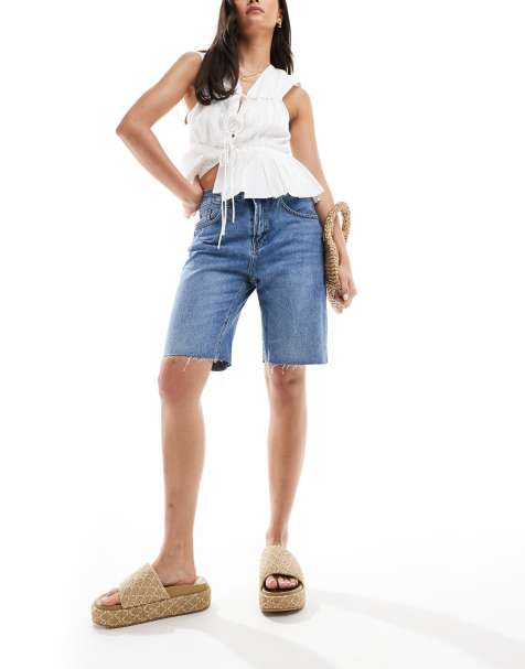 Mango - Denim bermudashort in middenblauw - view 1
