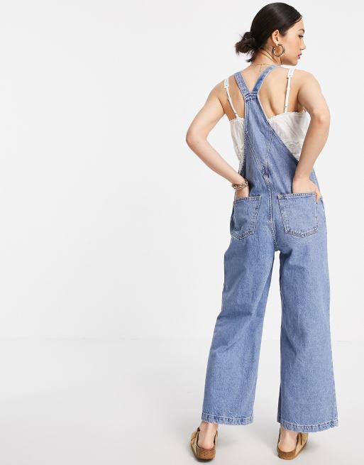 MANGO Wide-Leg Denim Dungarees