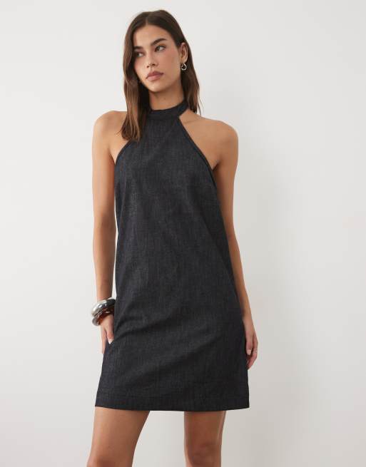 Mango denim halterneck miniklänning i indigo, 2 av 4