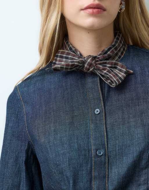 Mango Denim-Hemd mit kontrastierendem Bindeband am Hals, 4 von 4
