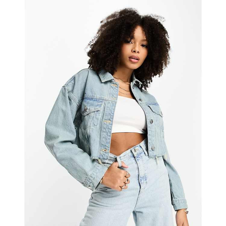 Cropped denim jacket on sale blue