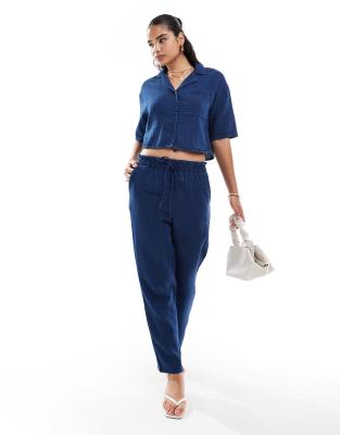 denim look tie waist pants in blue - part of a set