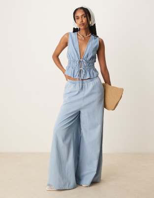 Mango Siros Pull-on Wide Leg Denim Pants In Blue